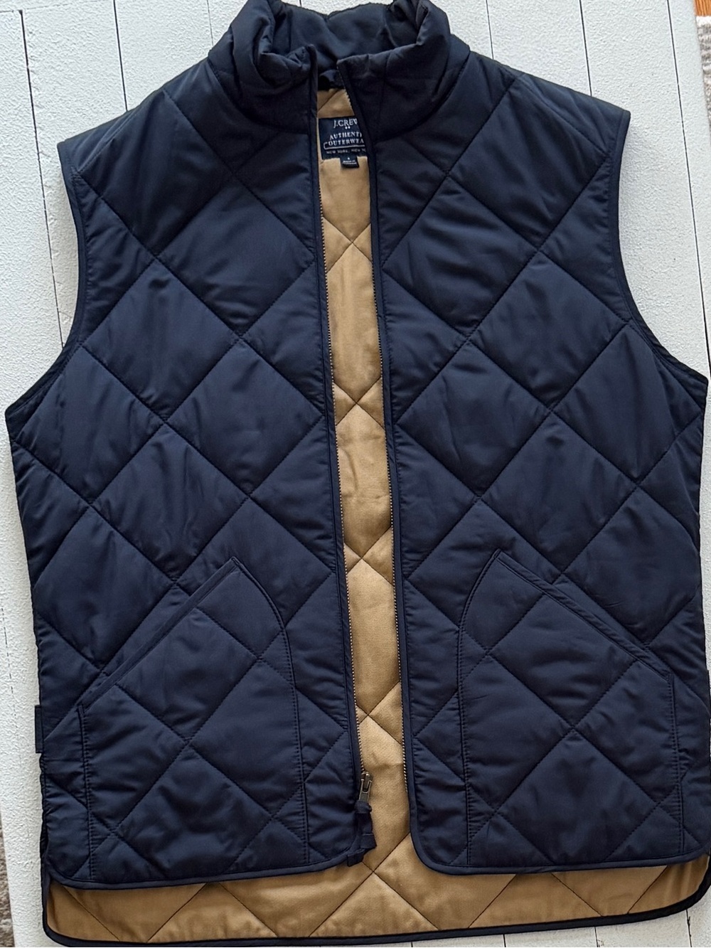 J Crew Quilted Walker Vest Authentic Outerwear Mens S | Full Zip Navy